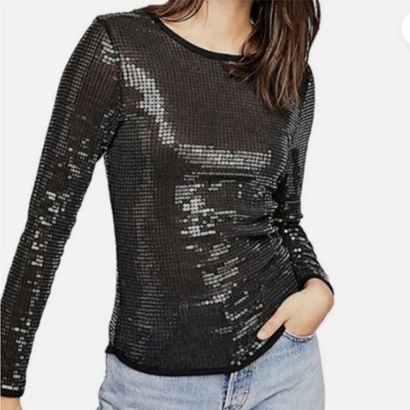 Intimately By Free People Tops - Intimately Free People Sz XS Diamond Eyes Black Sequin Top